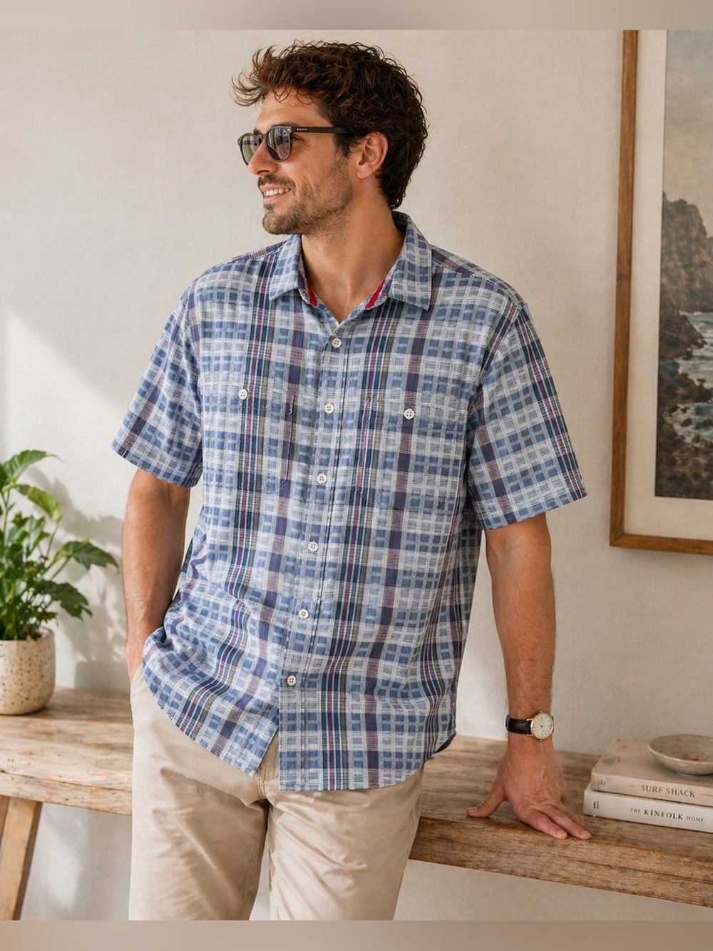 The Territory Ahead Mens L Plaid Shirt Short Sleeve Cotton Button Front
